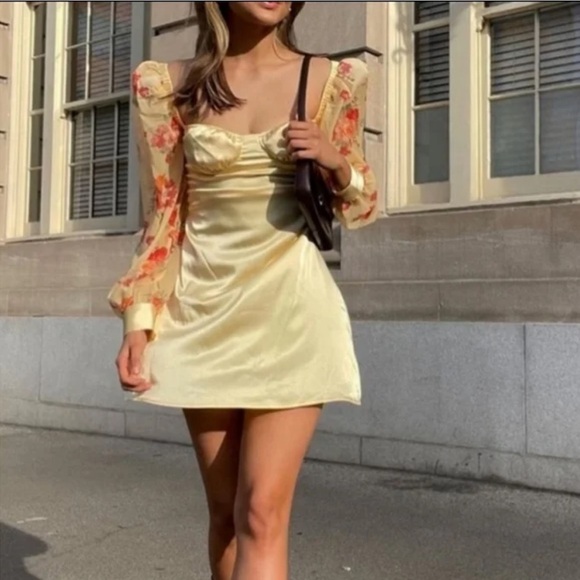 DANIELLE BERNSTEIN Weworewhat Buttercup Cottagcore Floral Mesh Puff Sleeve Dress - Picture 16 of 16